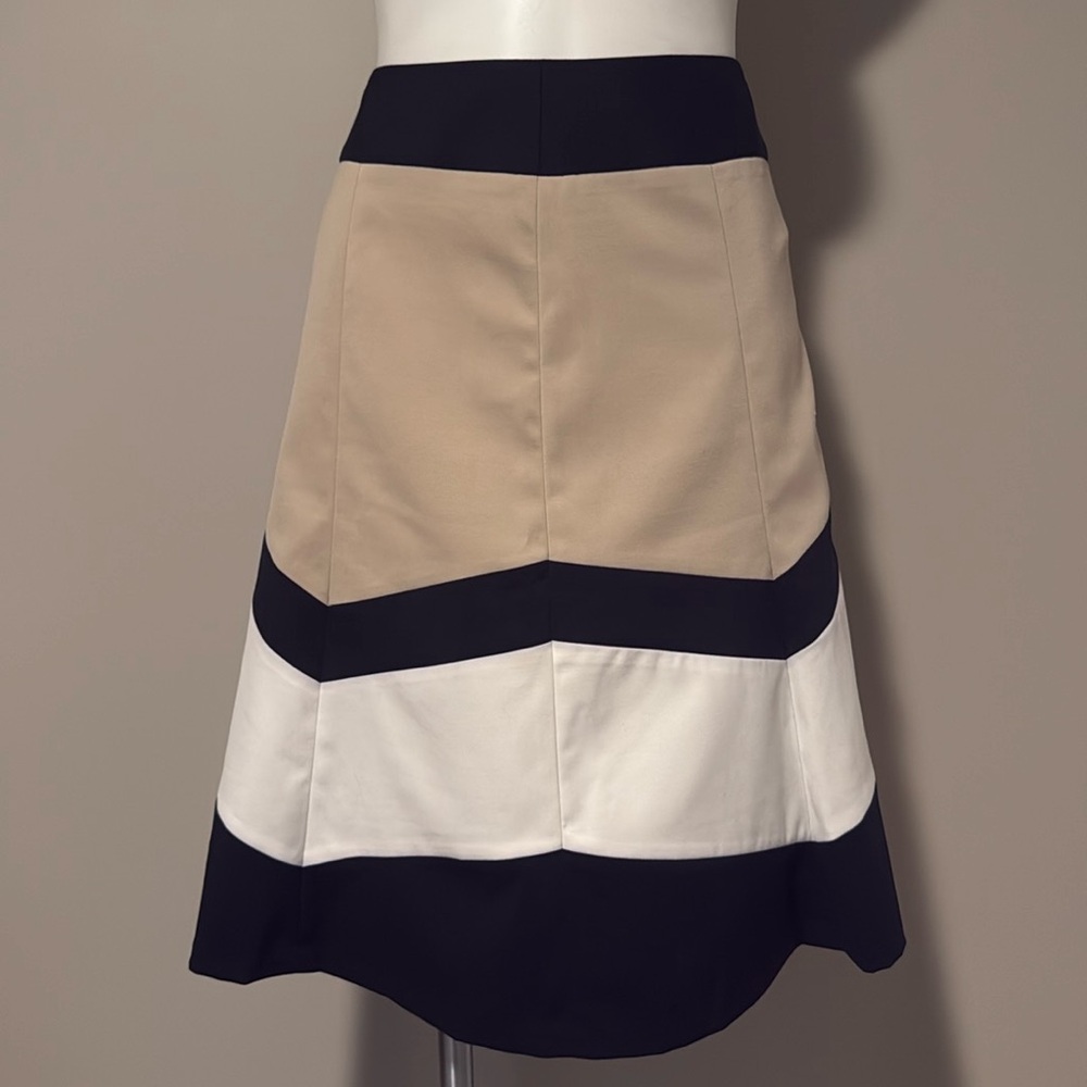 Limited Black White Tan Color Block A Line Skirt Office Business Work Small